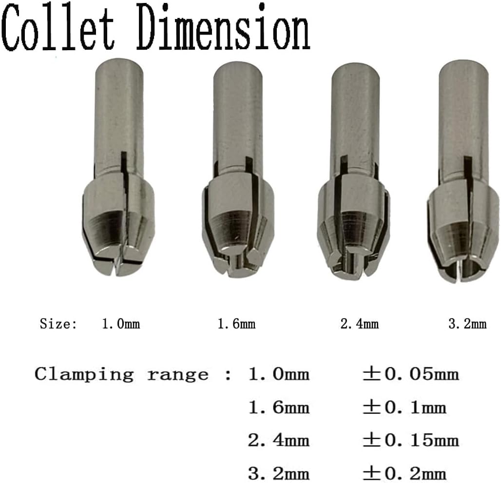 10 Pcs Rotary Collet Nuts Set, 3-Jaw Multi Quick Change Keyless Clamping Chuck for Rotary Tools (Collet Size: 1mm/1.6mm/2.3mm/3.2mm)