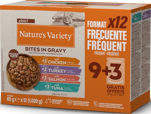 Nature's Variety Bocaditos en Salsa Comida Húmeda para Gatos Cajita Multisabor 12 x 85g
