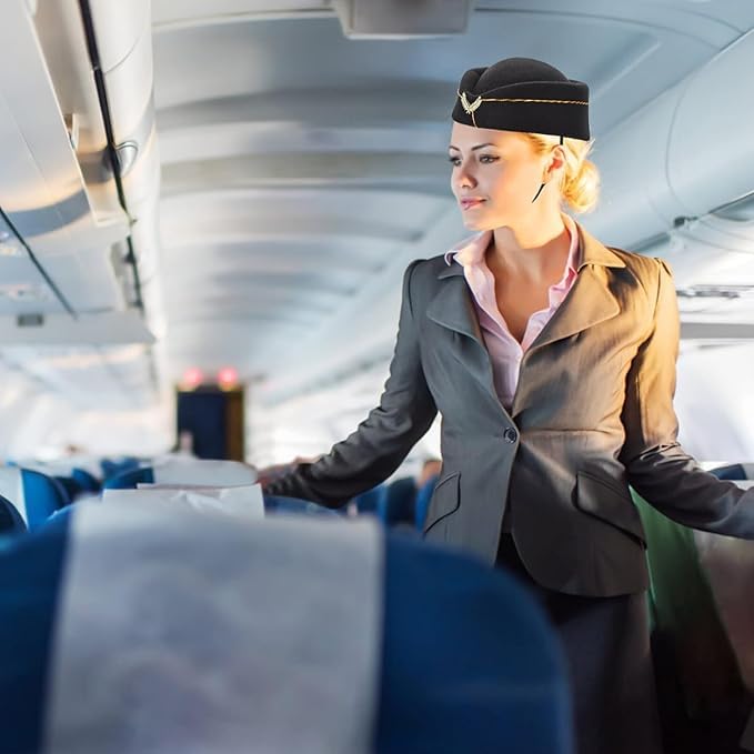 1Pcs Black Felt Stewardess Pillbox Hat - Flight Attendant Uniform Cap for Women Ladies - Cosplay Perform Accessories