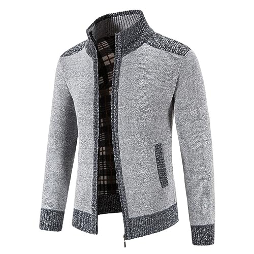 Mens Full Zip Slim Thick Knitted Cardigan Sweater Casual Cable Knit Stand Collar with Pocket Long Sleeve for Casual2