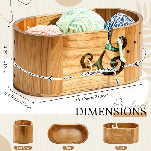 Image of Marsui Yarn Bowl for Crocheting with 9 Knitting Hooks 3 Holes Curly Design Wooden Crochet Yarn Holder 10.79 x 5.47 x 4.72 Inch Oval Baskets for Knitting Storage for Knitters Lover Mother Gifts