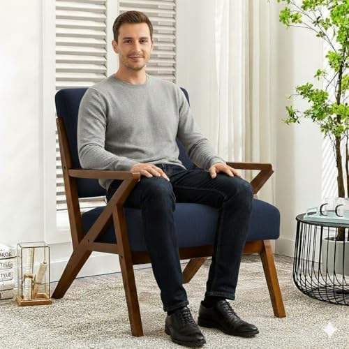 Image of Premium Sheesham Wood Arm Chair with Cushion || Cane Chairs for Balcony || Wooden Chairs for Living Room Furniture, Dining Chair Back Support Armrest Chair Garden Chairs Outdoor, Brown Finish