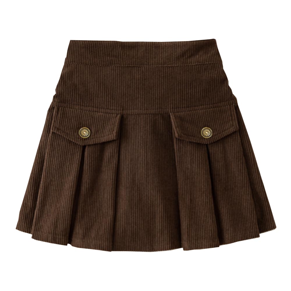 Gonna a pieghe autunno inverno per bambina Gonna a pieghe tinta unita Gonna a trapezio con bottoni in corda per bambina