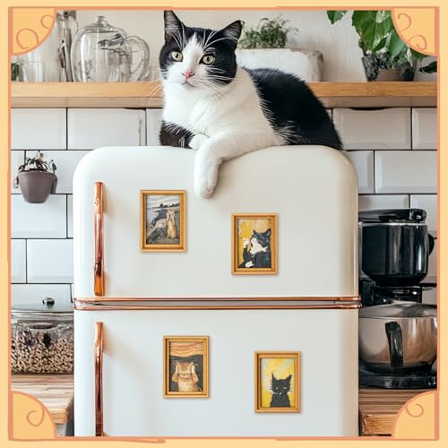 Imán de refrigerador con diseño de gato divertido 4 piezas miniatura 4