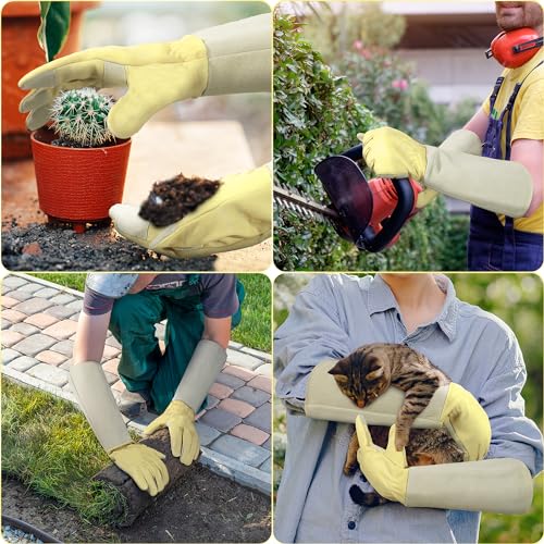 Image of HANDLANDY Rose Pruning Gloves for Men Women, Thorn Proof Gardening Gloves | Long Leather Gardening Gloves, Breathable Leather Gauntlet, Best Garden Gifts & Tools for Gardener (Vanilla, XL)