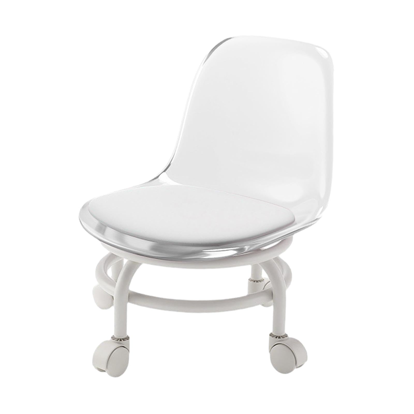 Taburete Bajo con Ruedas Asiento Rodante Silla Giratoria con Respaldo Tapizado en Cuero PU Material Resistente Adecuado para Limpieza en El Hogar Ofic, Claro, Individual