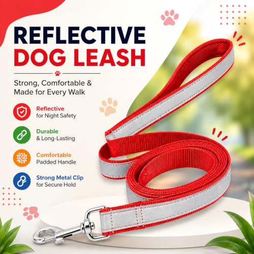 Image of Reflective Dog Collar & Leash, Quick Release Buckle, Adjustable Size | for 24-35 Kilograms Dogs (L, RED)