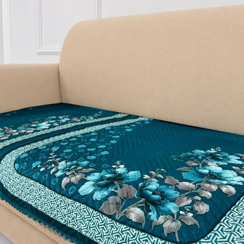 Image of Homerz 'Brooklyn Series' Premium Sofa Cover | Quilted Floral Design | Non-Slip Washable Sofa Protector | Soft Anti Slip Fabric (Teal, 5 (3+2) Seater, Only Seat Cover)