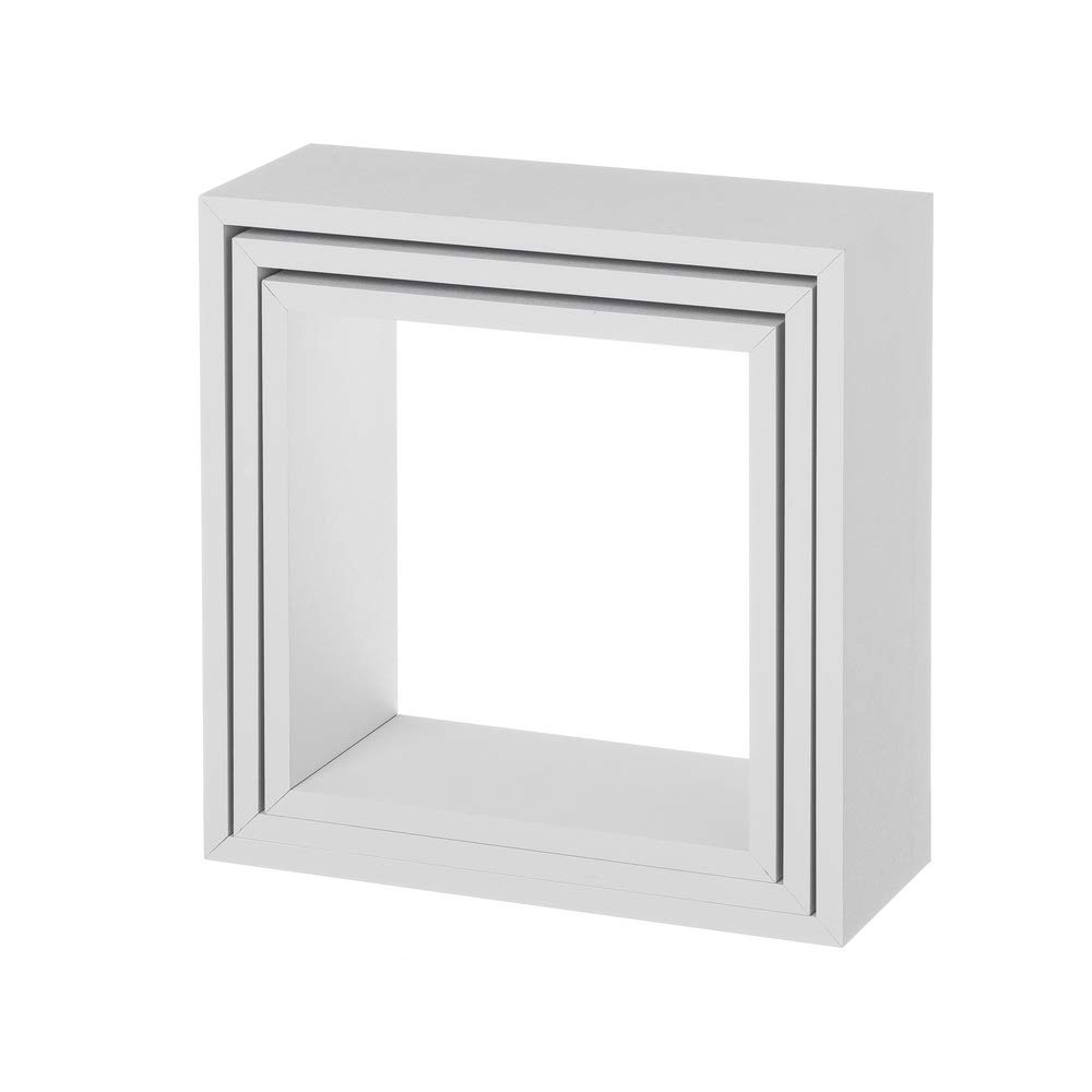 LOLAhome Set de 3 Estantes Cubo Grandes de Madera MDF Blancos/Capacidad 5 kg / 2 Tamaños Disponibles/Incluye herrajes de Pared/Estantes Flotantes con 3 Medidas 30, 27 y 24 cm