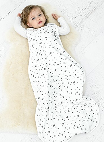 Image of Woolino 4 Season Ultimate Baby Sleeping Bag - Merino Wool and Organic Cotton - Universal Size Adjustable Sleep Sack for Baby - Two-Way Zipper Sleeping Bag (2-24 Months) - Stars White