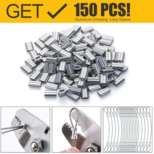 Image of 1 /16 inch Wire Rope,328FT Stainless Steel Cable with 150Pcs Crimping Sleeves,7x7 368lbs Breaking Strength for Garden Wire,Aircraft Cable