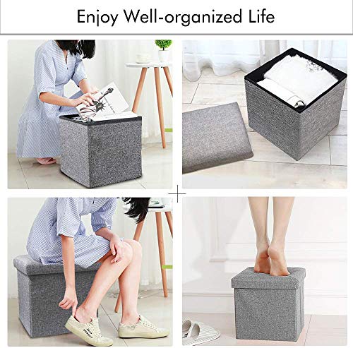 Image of Luxury Furniture Square Foldable Storage Ottoman Coffee Cube Table Multipurpose Foot Rest Short Children Sofa Stool Bench for Bedroom Home Office X-Large Size (Medium, Grey)