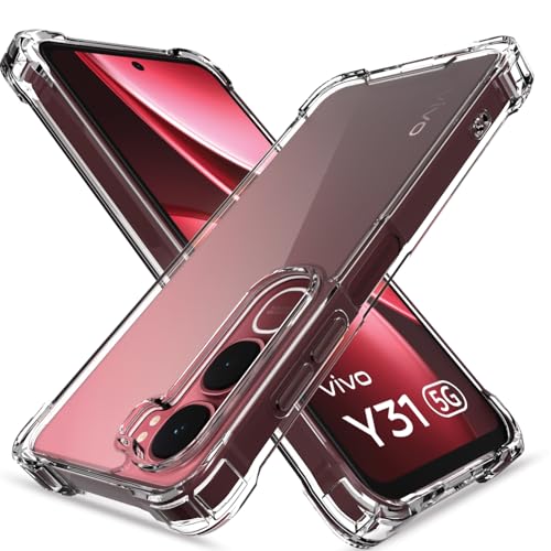 Image of Amazon Basics Back Cover for Vivo Y31 5G PC + TPU Clear Transparent Raised Edges Shockproof Protective Phone Bumper Case (Transparent)