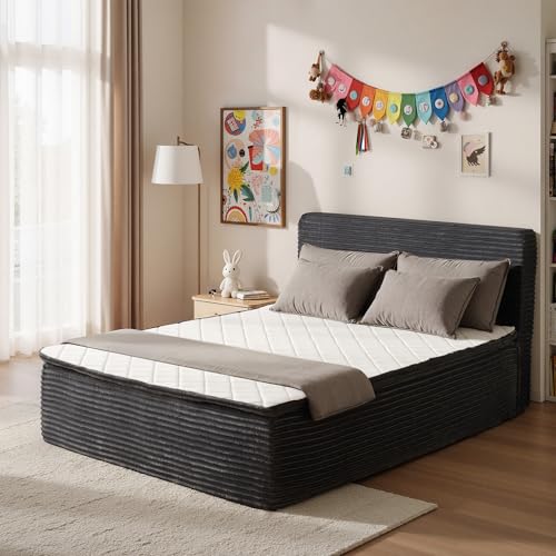 weaxty W Full Boneless Cloud Bed, Frame & Headboard & Mattress Set, Gray