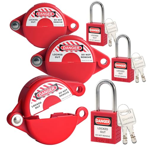 Boviisky Bloqueio de válvula de portão com cadeado de segurança, trava de torneira externa vermelha,