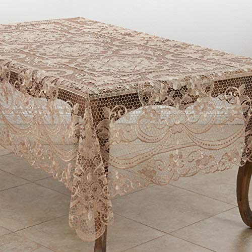 SARO LIFESTYLE Menton Collection Antique Lace Tablecloth, 67"x102", Ecru
