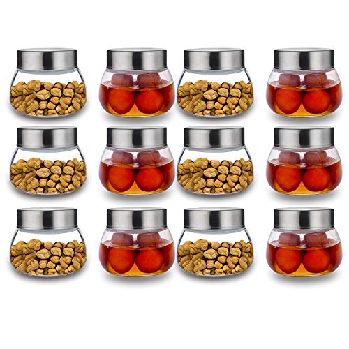 Image of CROCO JAR Oval Shape Glass Spice Jars with Rustproof Airtight Steel Lid | Reusable Kitchen Storage Containers for Home, Office & Pantry | 300ml Set of 6 Premium Glass Jars for Herbs & Condiments