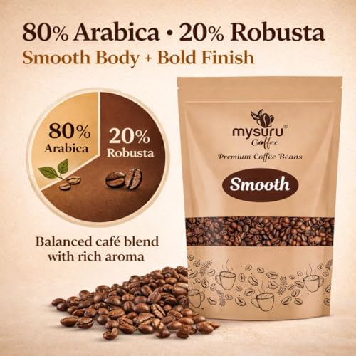 Image of Mysuru Coffee Premium Whole Roasted Beans [750g - SMOOTH] Pure Arabica - 80% | Robusta - 20% Cafe Blend Medium Roast Fresh Single Origin Coffee