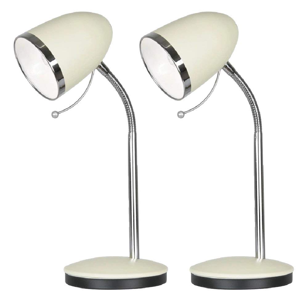 Britalia 2 Pack - Cream & Chrome Vintage Retro Table Desk Lamp | Metal Dome Adjustable Head | 1 x E27 ES Bulb Required (Not Included) | Study - Office - Task Light | Inline Switch Operated