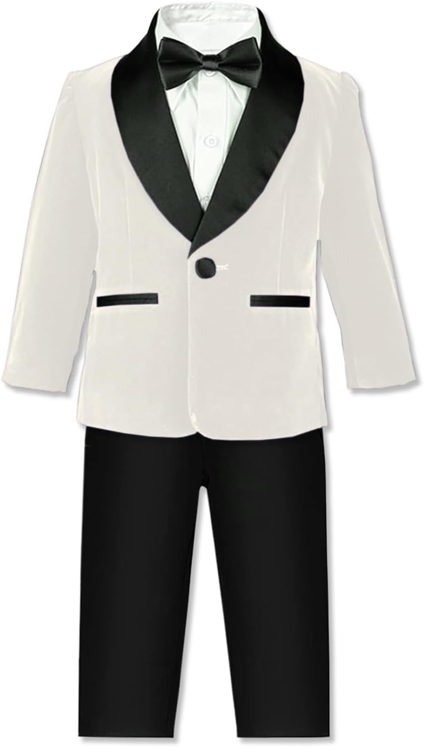 SANGTREE Boys Shawl Tuxedo Suit Velvet Set Gentleman Wedding Outfit, 3 Months - 14 Years