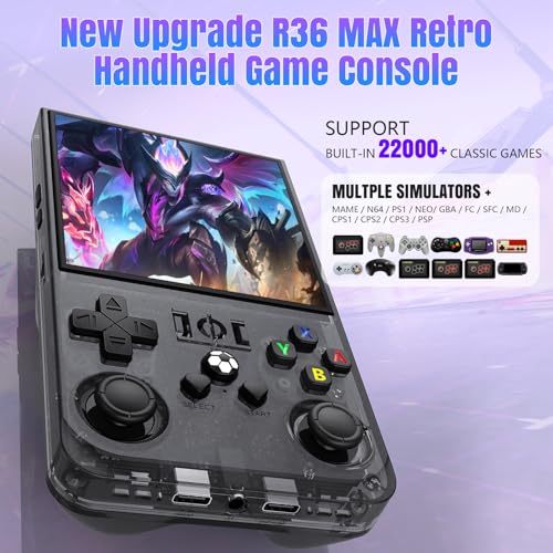 Image of R36MAX Retro Handheld Game Console, 4.0 Inch 720x720 IPS Screen, 128GB Built-in 22000+ Classic Game, Portable Hand Held Open Source Linux System, 4000mAh Battery Retro Gaming Console(Gray 128GB)