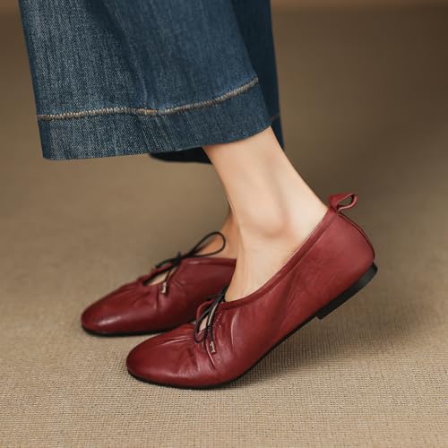 Ballet Flat Shoes for Women Round Closed Toe Lace Up Bows Ballerina Slip On Casual Comfortable Mary Jane Shoes3