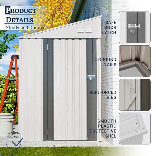Image of YOPTO 4x7 FT Outdoor Storage Shed Lean to Shed,Metal Shed W /Lockable Door & Air Vent,All Weather Waterproof Garden Tool House W /Reversible Installation,for Backyard,Patio,Lawn,White