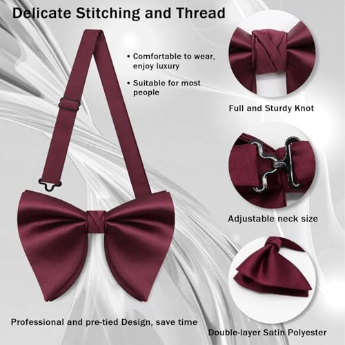 Image of Mens Bow Tie Pre Tied Oversized Bow Ties for Men Satin Bowties for Tuxedo Wedding Party Banquet