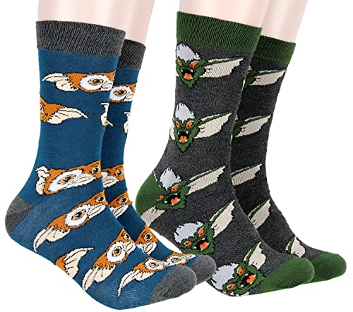 Gremlins Mens Socks Movie Gizmo and Stripe Character 2 Pack Adult Crew Socks