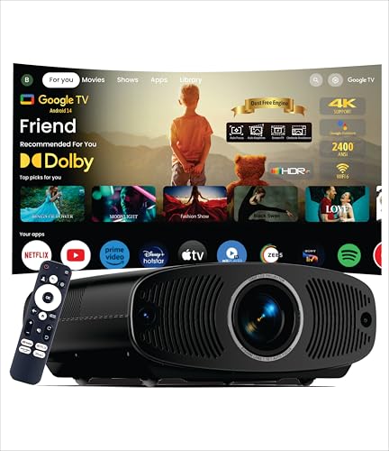 Image of BORSSO BS40 AIR (GTV) Certified Android 11 (2 GB RAM) Native 1080P Fully Automatic, Semi Closed Engine 4K Projector for Home, Ultra Bright 2400 ANSI, HDMI ARC with Dolby Audio, BT 5.2, Dual Wi-Fi