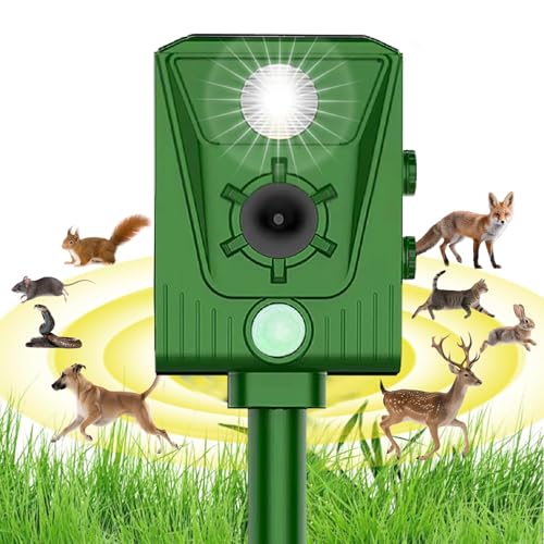 Repelente ultrasónico para gatos, repelente ultrasónico de zorros de jardín, alimentado por energía solar e impermeable, luz intermitente y carga USB para gatos, perros, ardillas, ratas, zorros,