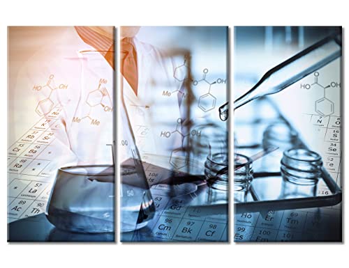 Image of TUMOVO 3 PanelsScientist and Test Tubes Laboratory Concept Artwork Canvas Paintings for Bedroom, Living Room, Office. Medical Home Decor Framed Ready to Hang (42 inch Wx28 H)