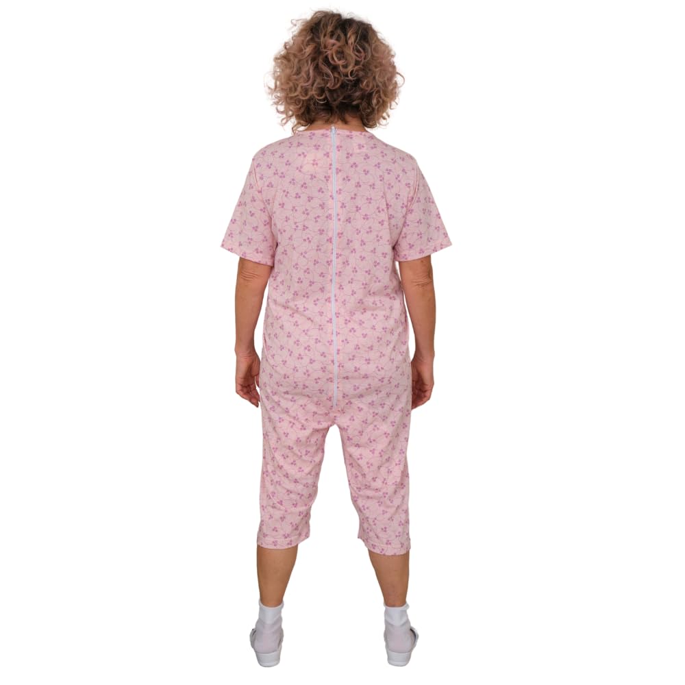 FERRUCCI COMFORT Pijama tutón sanitario de verano con 3 cremalleras de algodón de manga corta y pantalón corto - 9008/6 - Made in Italy - Apto para personas mayores
