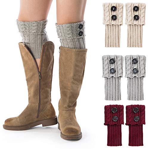 REDESS Women Boot Knit Cuffs,Short Crochet Leg Warmers, Variety of Styles Winter Warm Cuff Socks 3 Pairs
