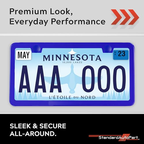 Image of Premium Slim Blue License Plate Frames - 2 Pack, Rust-Free Stainless Steel & Rattle-Free, Street Legal, Universal with Screw Caps, Thin Metal Front & Rear Car Tag Holders Unisex