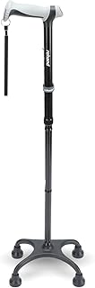 Quad Cane, Walking Cane with Ergonomic Handle Ever and Graceful 4-Pronged Base for Extra Stability, Adjustable Walking Sticks for Right or Left Handed Men & Women and Seniors