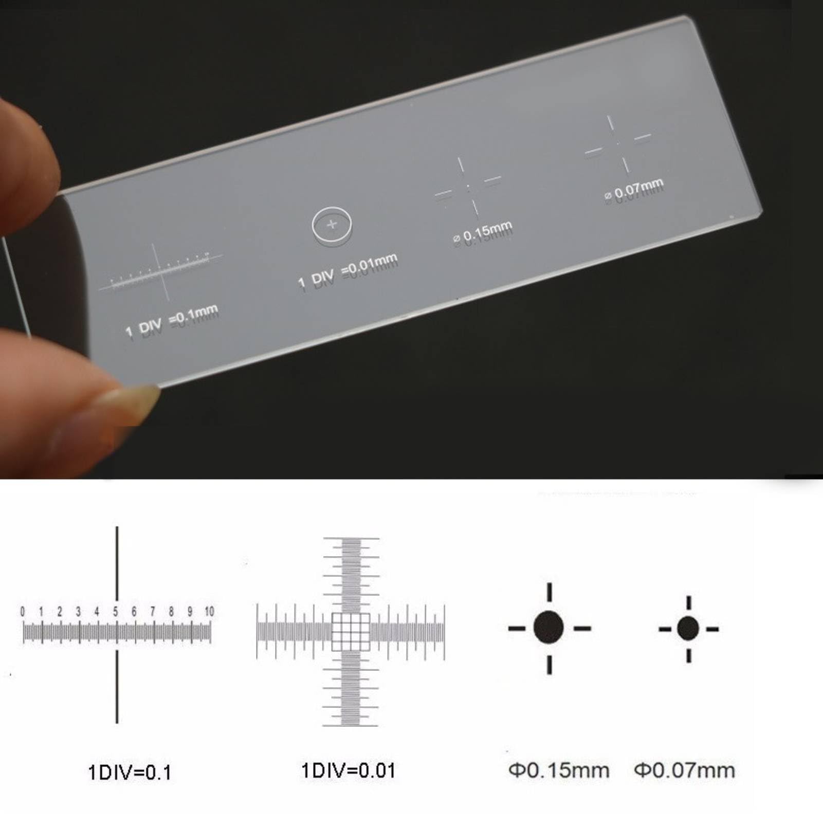 DIV 0.01mm K9 Regla de Calibración de Objetivo de Microscopio de Diapositiva de Calibración de Diapositiva de Calibración de Micrómetro de Vidrio óptico