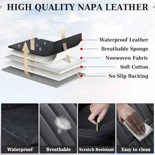 Image of Coverado Car Seat Covers Full Set, Seat Covers for Cars, Black Car Seat Cover, Nappa Leather Car Seat Cushion, Car Seat Protector, Waterproof Car Seat Covers Front Seats and Back Fit for Most Cars