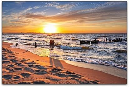 Bilderfabrik - Nature Picture - East Sea Beach - on Canvas and Wooden Stretcher bespannt, Handmade in Germany - Black Blue Sand Brown White Grey, 60x80 cm