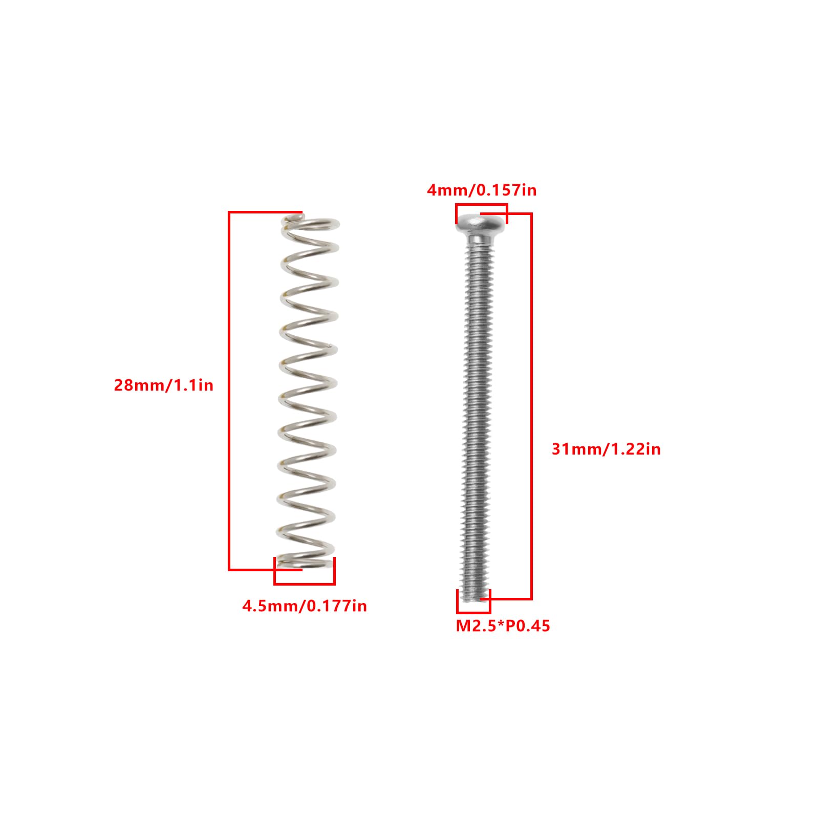 Create idea 8 Sets of Humbucker Pickup Mounting Screws M2.5 x P0.45 Length 31mm with 28mm Springs for Guitar Double Coil Pickup Installation and Adjustment - Image 4