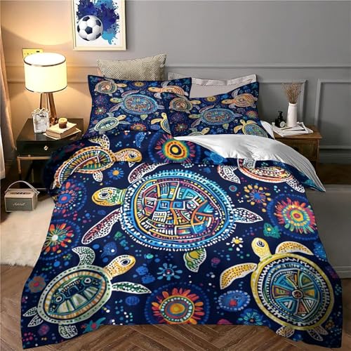 Housse de couette tortue 3D avec fermeture éclair cachée et taies d'oreiller
