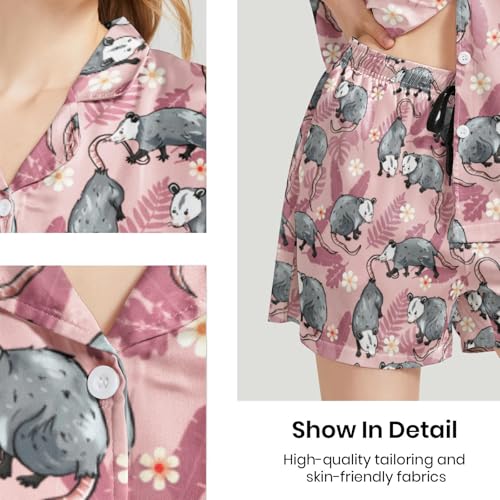 Image of Silk Satin Pajama Set for Women Summer Lounge Pjs Sets 2 Piece Suit Ladies Button Down Tops And Shorts Sleepwear