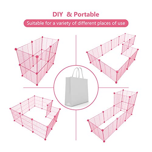 Tespo Pet Playpen, Dog Puppy Cat Pen, Small Animal Cage Indoor Portable Metal Wire Yard Fence for Small Animals, Guinea Pigs, Rabbits Kennel Crate Fence Tent Pink 15 X 12 Inches