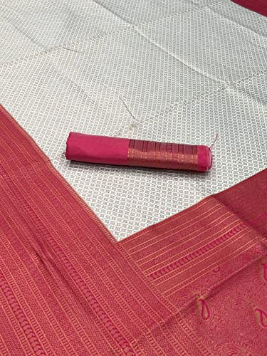 Image of ZECVA Women's Art Lichi Indian Traditional Style Silk Saree With Unstitched Blouse Piece