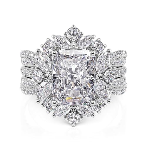 Jeulia 2 PC Interchangeable Engagement Ring Set for Women; 5.2CT Sterling Silver Twisted Radiant Cut Diamond Wedding Bridal Ring Set Inset Gorgeous Anniversary Promise Band with Jewelry Gift Box