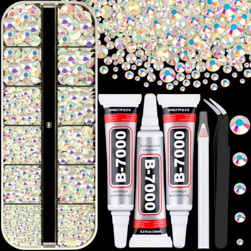 Image of Resin Rhinestones for Crafting with 3Pcs 10ml B7000 Jewelry Glue, 1 Box Beige AB Flatback Gems Crystals Diamond for Bedazzling Crafts DIY Nail Art Makeup, Gems for Clothing Tumblers Shoes