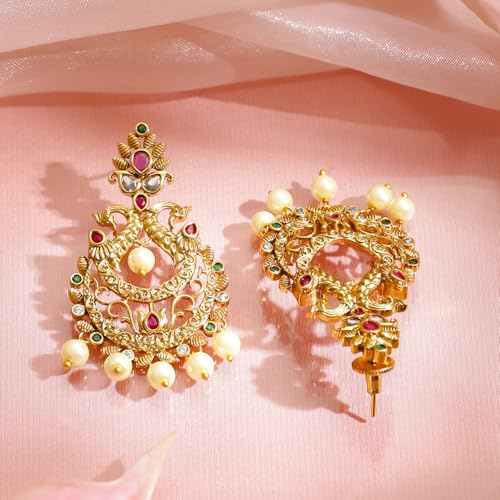 Image of Rubans Chandbali Earrings Gold Plated Traditional Pearl Detailed Jewellery Gift for Women & Girls