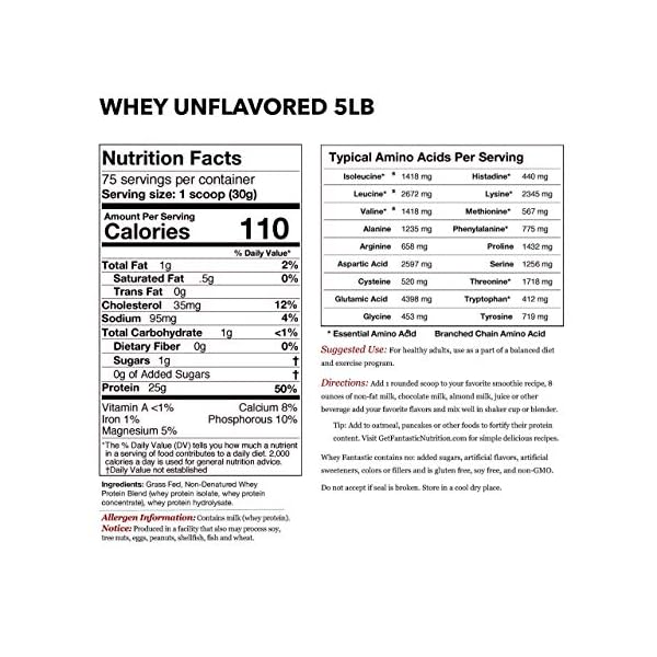 Whey Fantastic 5LB 100% Pure Grass Fed Whey Protein - Unflavored Bulk - Optimum Blend of Undenatured Whey Isolate, Concentrate & Hydrolysate - Non-GMO, Soy & Gluten Free - 75 Servings - Image 4