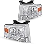 TUSDAR Headlights Assembly Set for 2007 2008 2009 2010 2012 2013 2014 Ford Expedition Passenger & Driver Side (Chrome Housing with Amber Reflector)