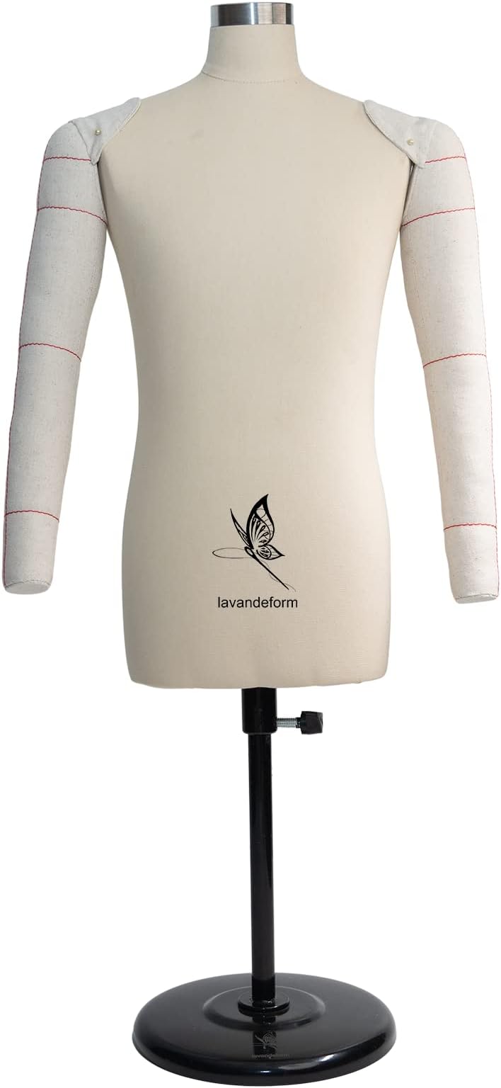 Half Scale Dress Form Male（NOT Adult Full Size,Tailor Fully Pinnable Dressmaker Dummy, Professional Custom Mannequin for Men,1/2 Scale Dress Form for Sewing (Arm Suit, beiges)